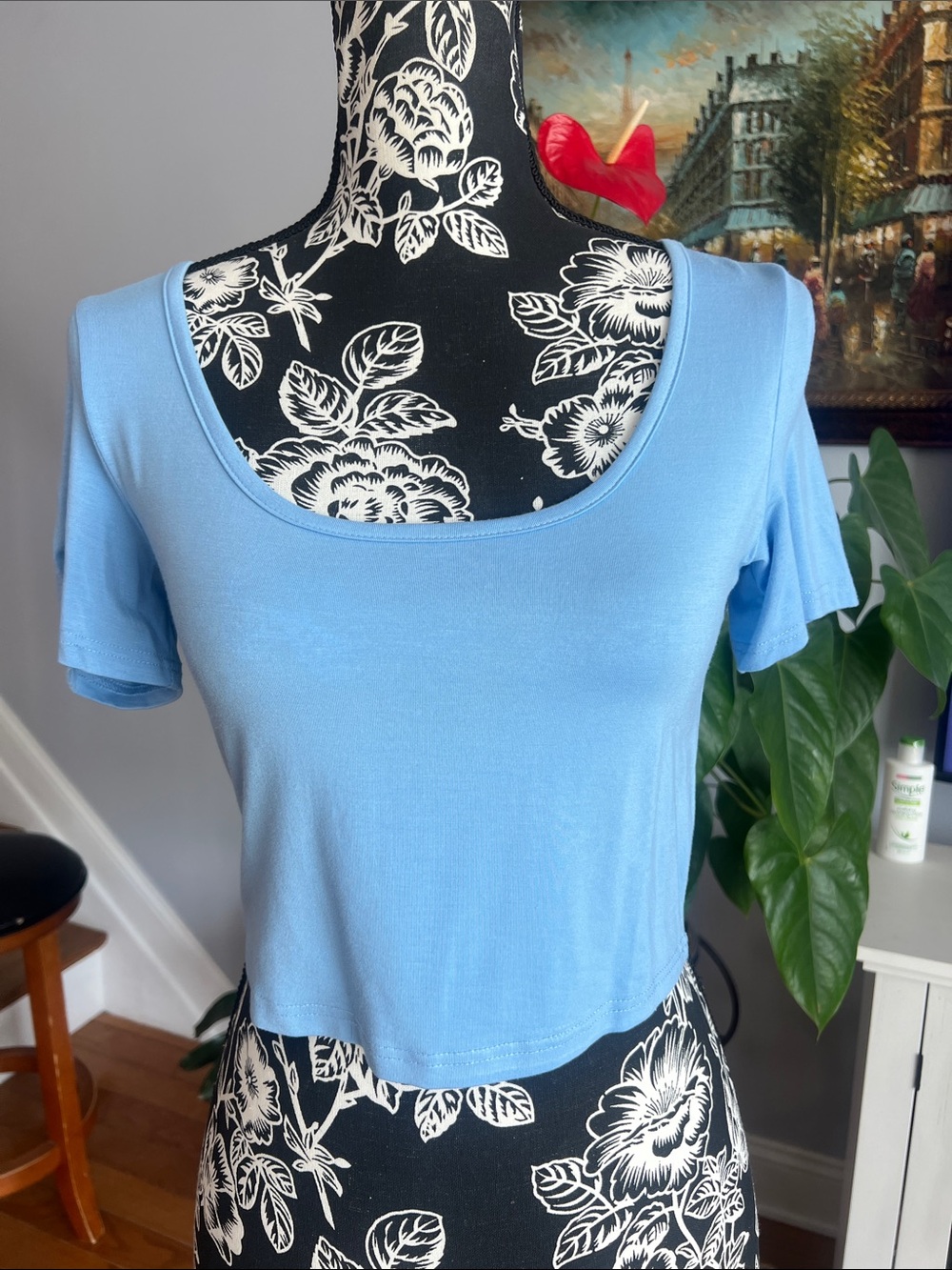 Classic Scoop Neck Light Blue Women's Crop Top